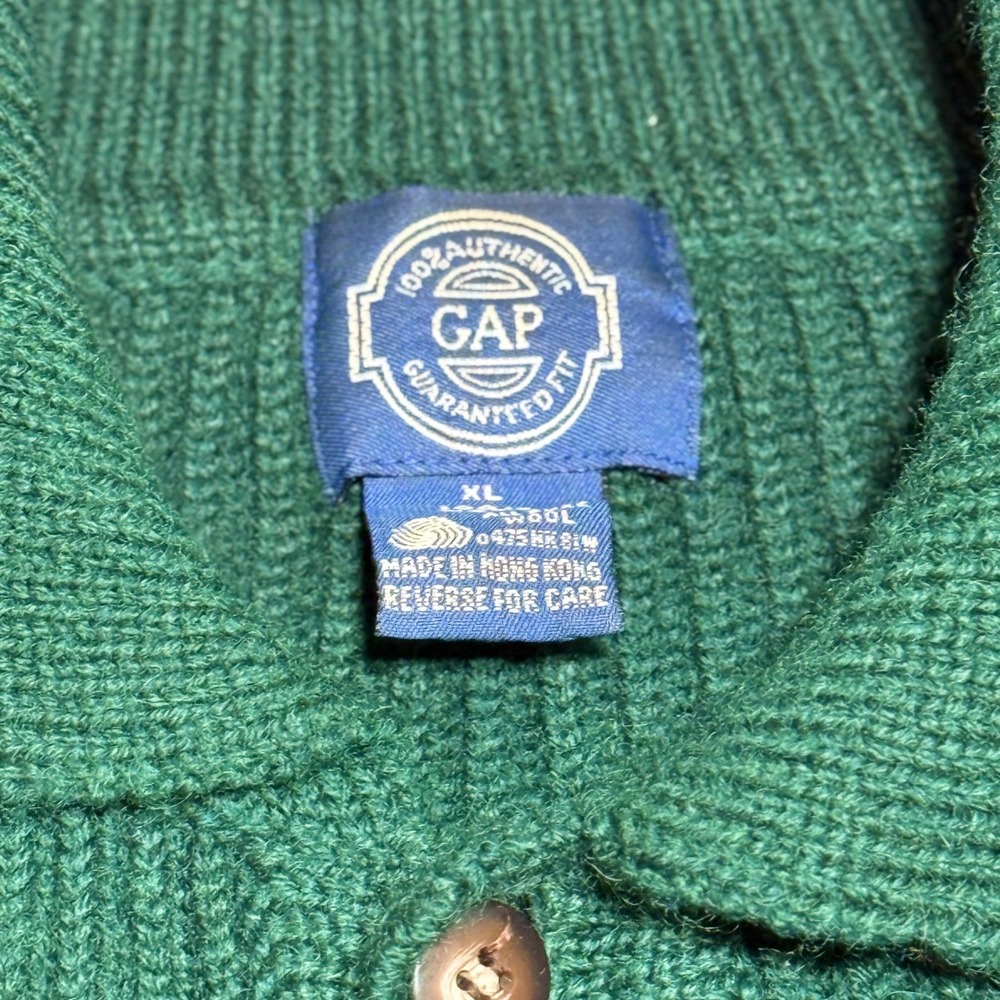 Gap Wool Sweater XL Vintage Blue Label Ribbed Polo Knit Forest Green Mens - Picture 5 of 7